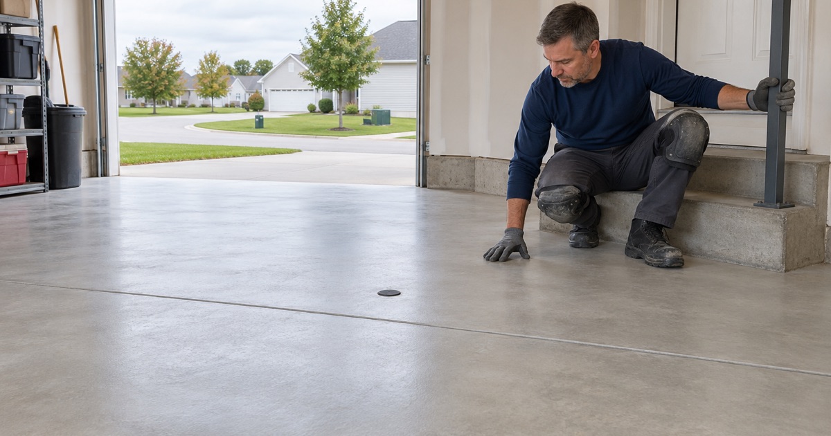 A newer Hinsdale garage slab moisture-checked before the first coating it will carry