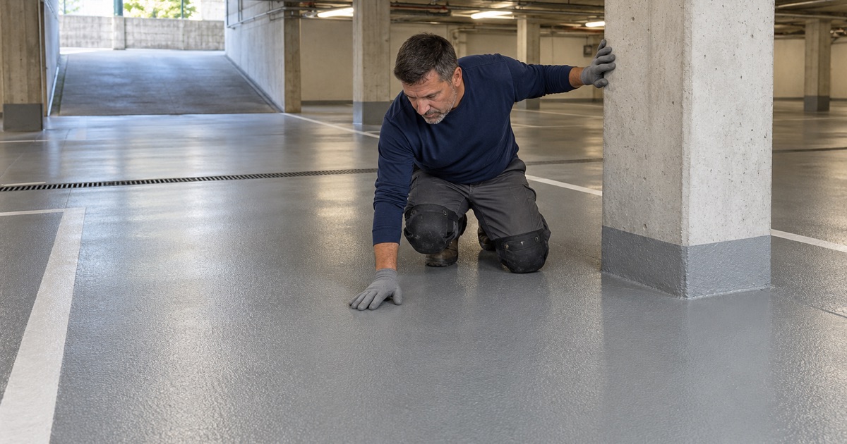 A slip-resistant traffic coating on the parking level of a La Grange Park senior-living building.